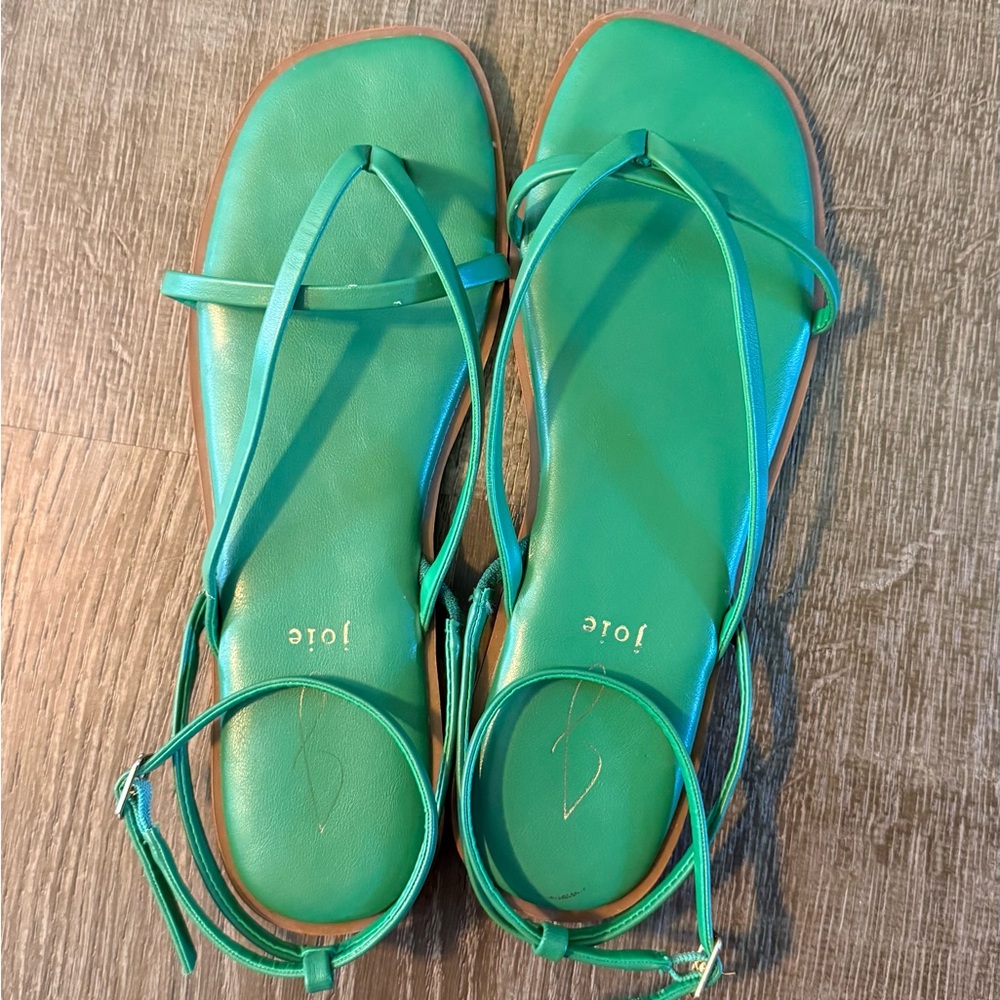 Joie Emerald Green Leather Strappy Flat Sandals
